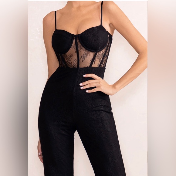 Club London BLACK LACE CORSET BODICE FLARED LEG JUMPSUIT - Picture 3 of 3